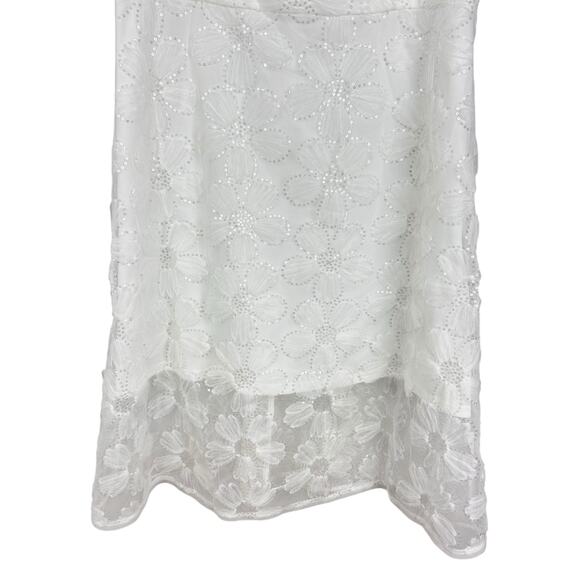 Adrianna Papell Tie Strap Lace Overlay Floral Midi Cocktail Dress White Size 16 - Picture 9 of 16